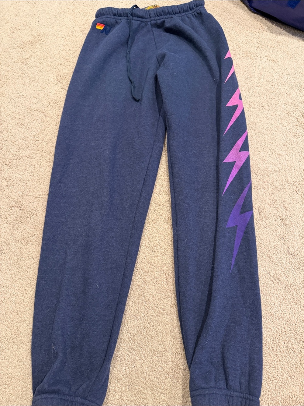 Aviator nation Navy Sweatpants with Purple and pink Lightning Graphic Sz XS